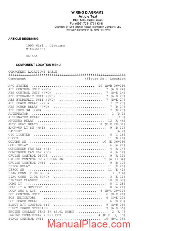 1990 1996mitsubishi galant wiring diagrams page 1