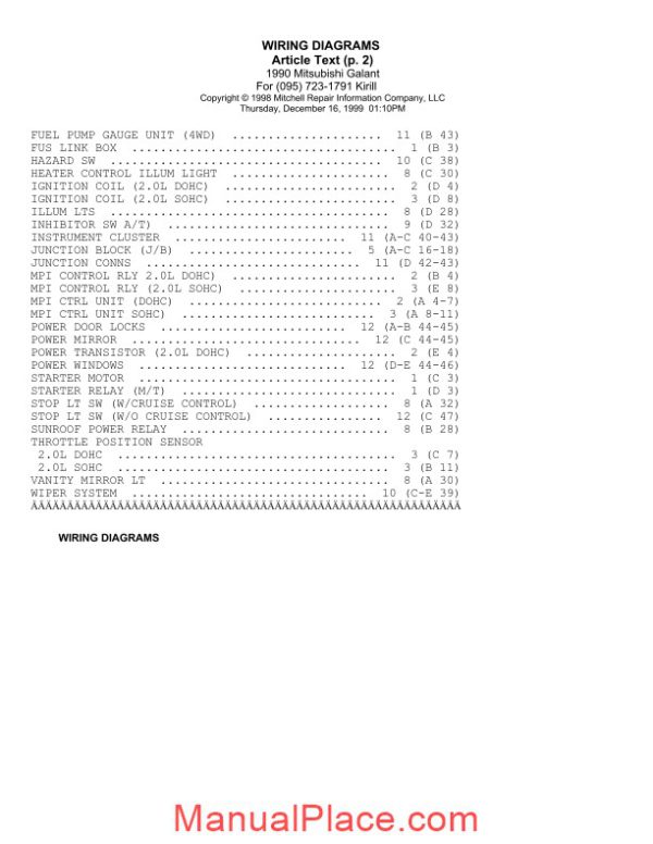 1990 1996mitsubishi galant wiring diagrams page 2