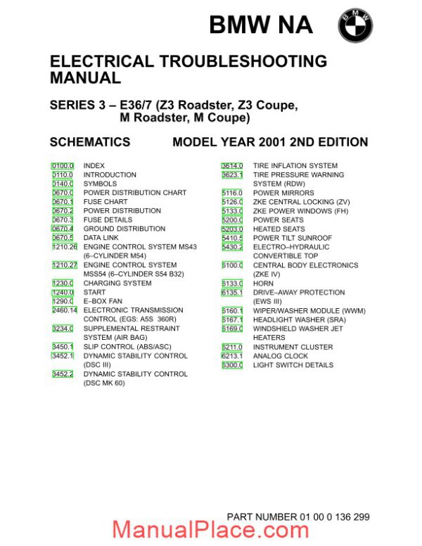 2001 bmw z3 m roadster z3 m coupe electrical troubleshooting manual page 2