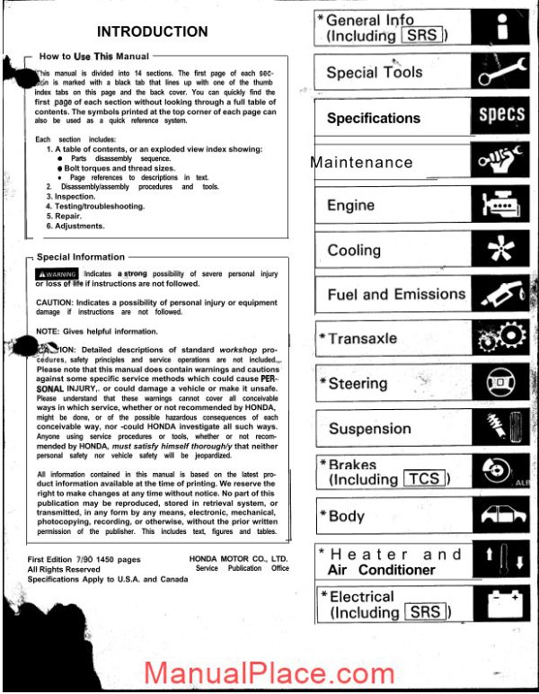 acura honda nsx 91 service manual page 2