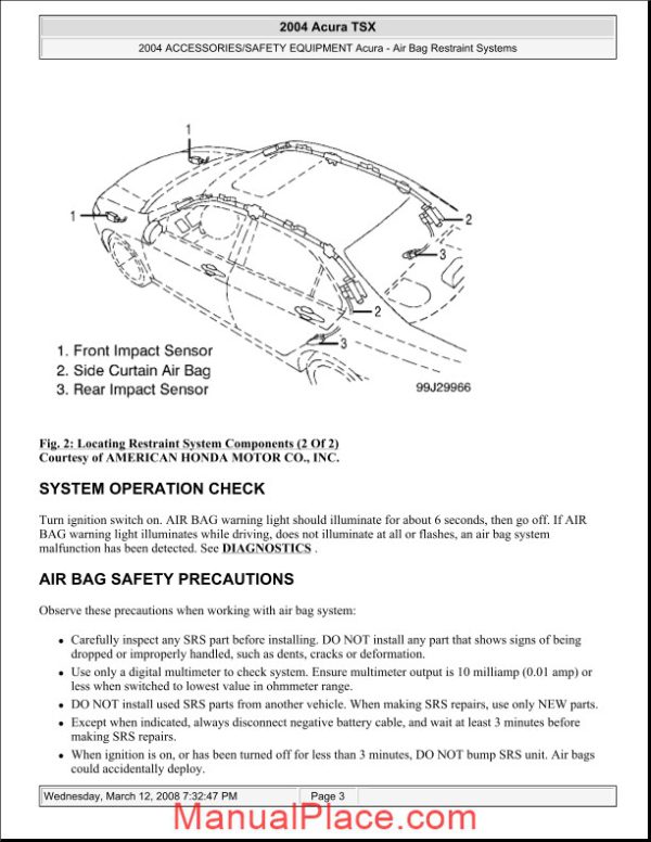 acura tsx 2003 2008 air bag restraint system service repair manual page 3