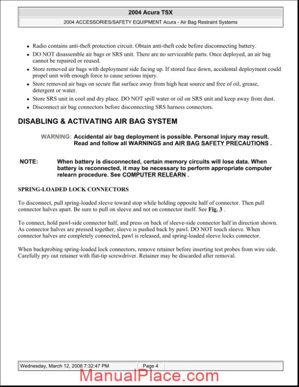 acura tsx 2003 2008 air bag restraint system service repair manual page 4