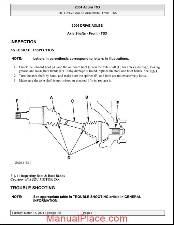 acura tsx 2003 2008 front axle shafts repair manual page 1