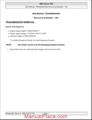 acura tsx 2003 2008 manual transmission removal and installation page 1