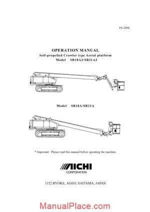 aichi self propelled crawler type aerial platform sr18 21a aj operation manual page 1