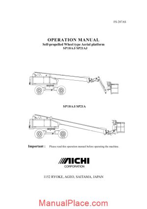 aichi self propelled wheel type aerial platform sp18aj sp21aj operation manual page 1