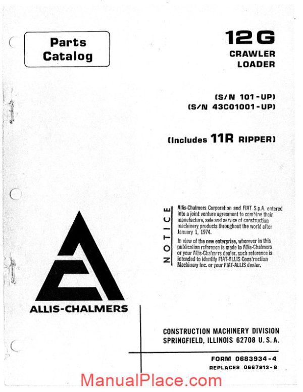 allis chalmers 12g crawler loader parts catalog page 1