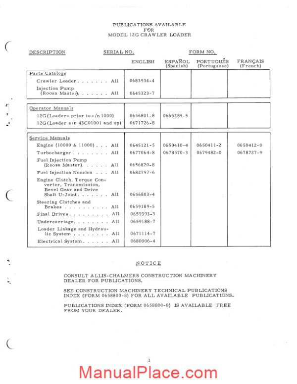 allis chalmers 12g crawler loader parts catalog page 3