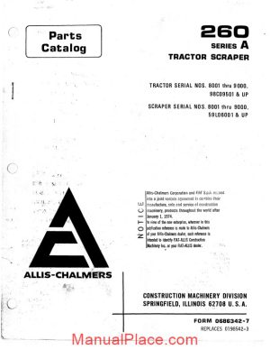 allis chalmers 260 series a tractor scraper parts catalog page 1