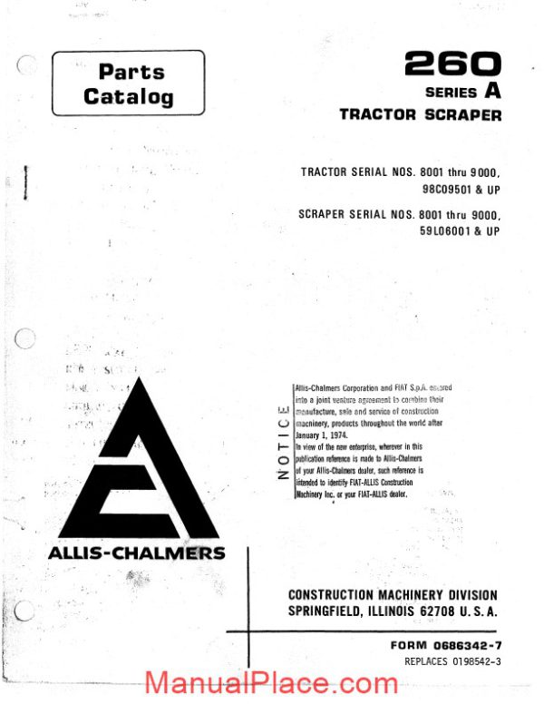 allis chalmers 260 series a tractor scraper parts catalog page 1