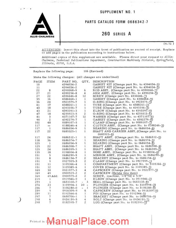 allis chalmers 260 series a tractor scraper parts catalog page 3