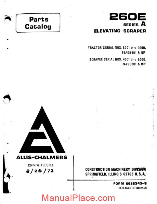 allis chalmers 260e series a elevating scraper parts catalog page 1