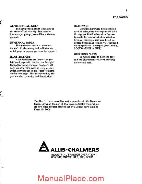 allis chalmers 540 articulated 4 wheel drive loader parts catalog page 2