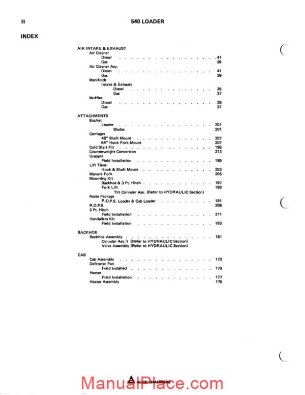 allis chalmers 540 articulated 4 wheel drive loader parts catalog page 3