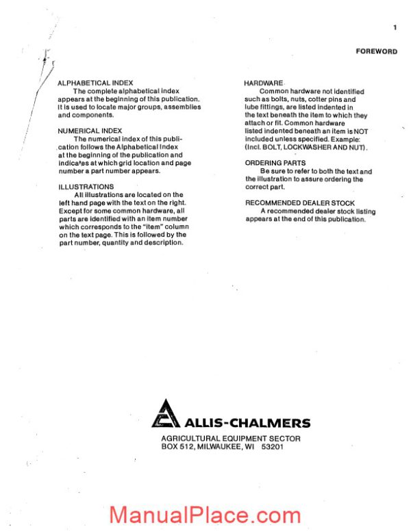 allis chalmers 615 models tractor backhoe loader parts catalog page 2