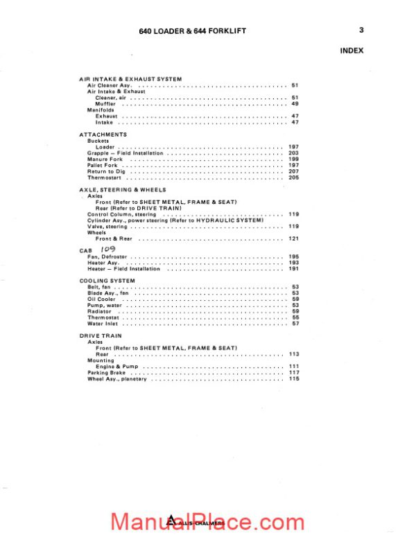 allis chalmers 640 644 loader forklift parts catalog page 4