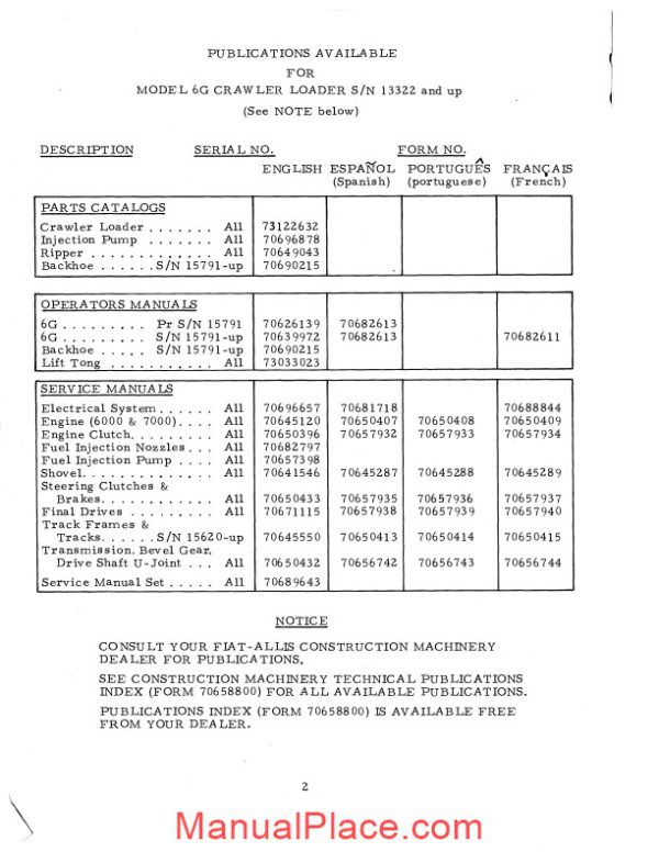 allis chalmers 6g crawler loader parts catalog page 3