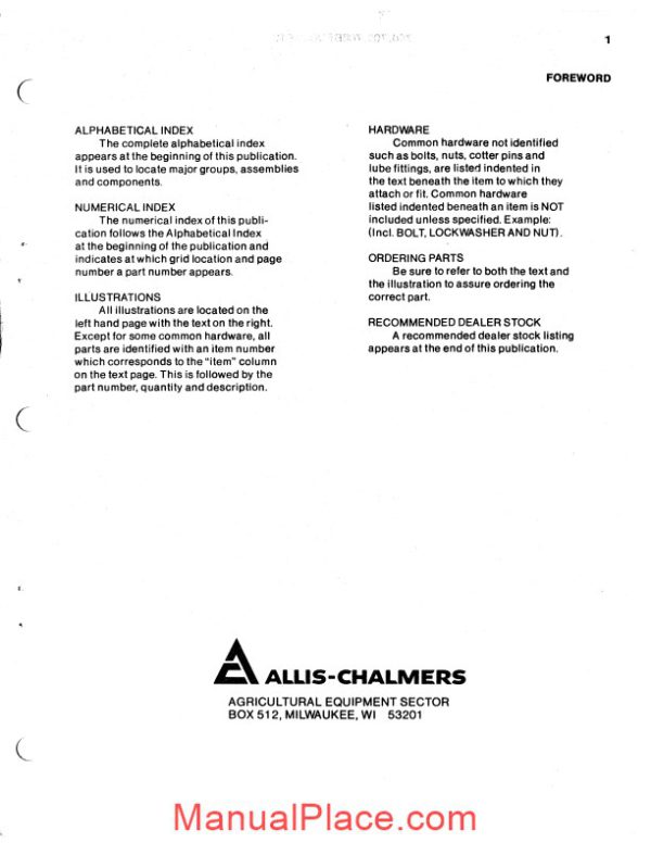 allis chalmers 700 706 706b forklifts parts catalog page 2