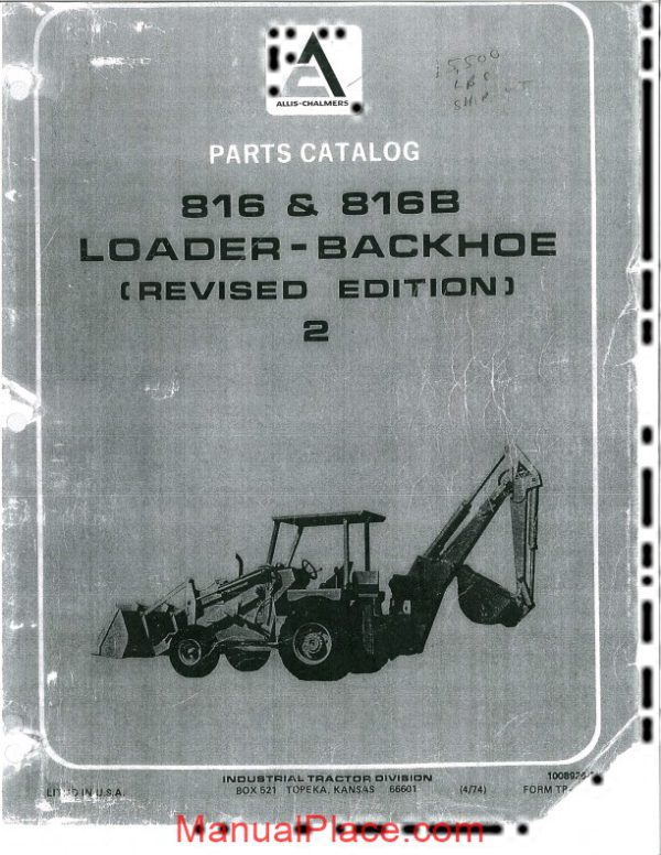 allis chalmers 816 816b backhoe loader parts catalog page 1