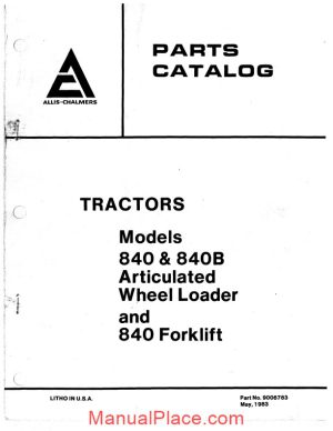 allis chalmers 840 840b articulated wheel loader forklift parts catalog page 1