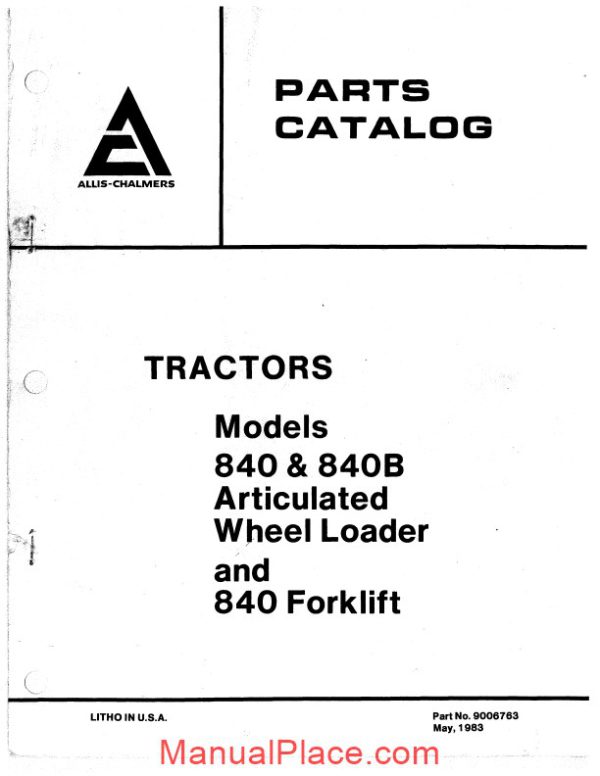 allis chalmers 840 840b articulated wheel loader forklift parts catalog page 1