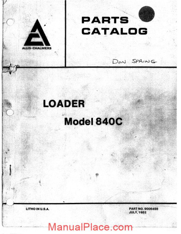 allis chalmers 840c loader parts catalog page 1