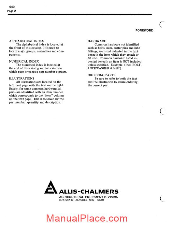 allis chalmers 940 articulated wheel loader parts catalog page 3