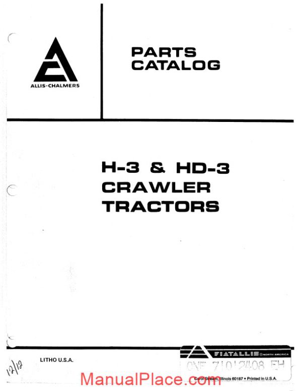 allis chalmers h3 hd3 crawler tractors parts catalog page 1