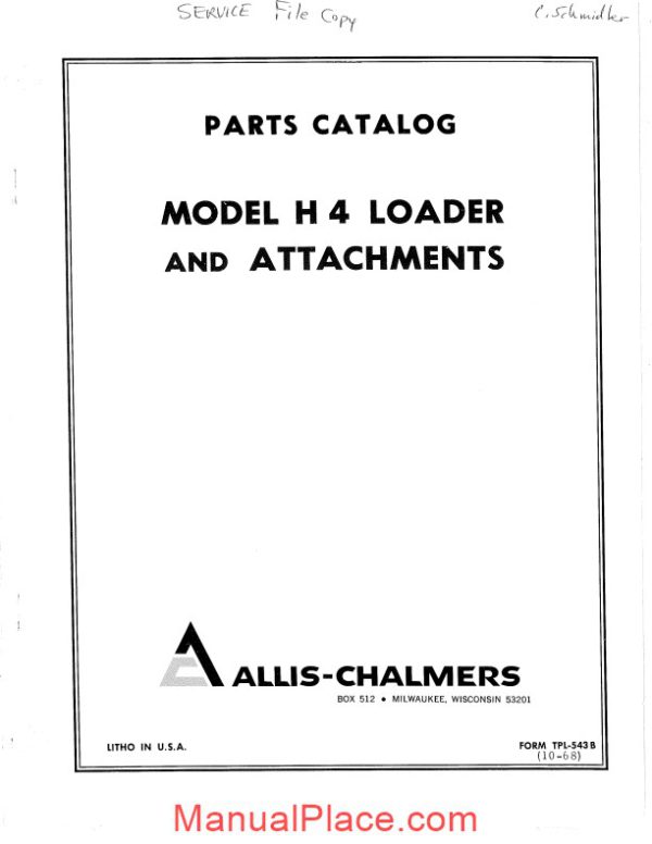 allis chalmers h4 hd4 loader parts catalog page 1