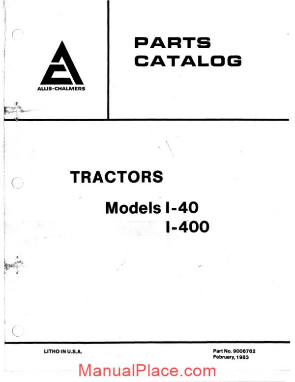 allis chalmers i40 i400 tractor parts catalog page 1