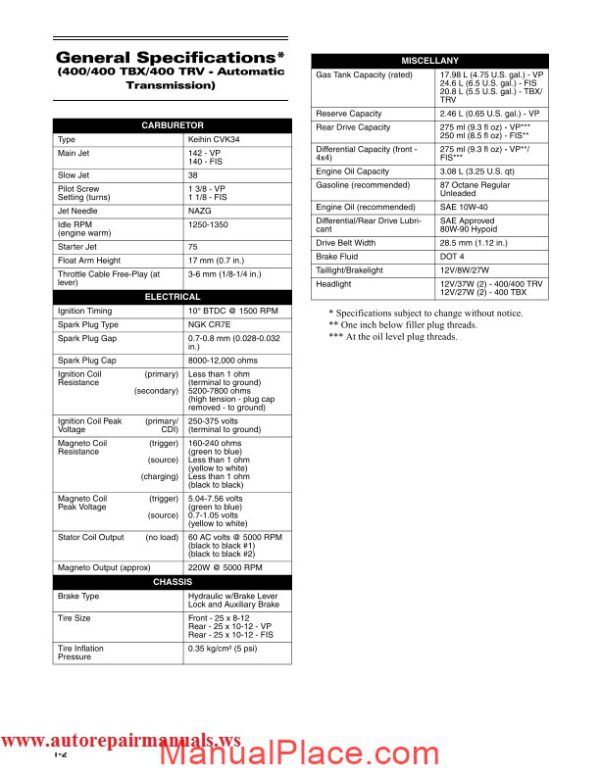 arctic cat 2006 400 400tbx 400trv 500 500tbx 500trv 650h1 650 v service manual page 4