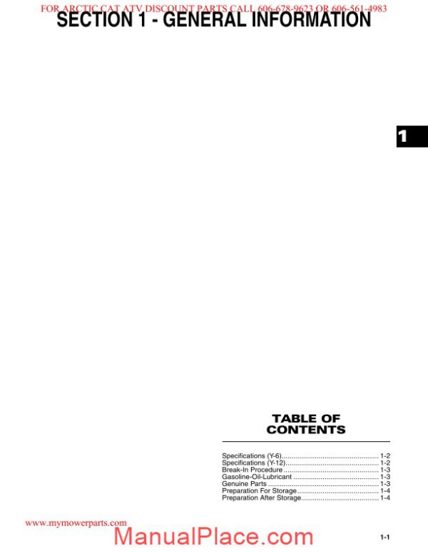 arctic cat 2006 y6 y12 50cc 90cc service manual page 3