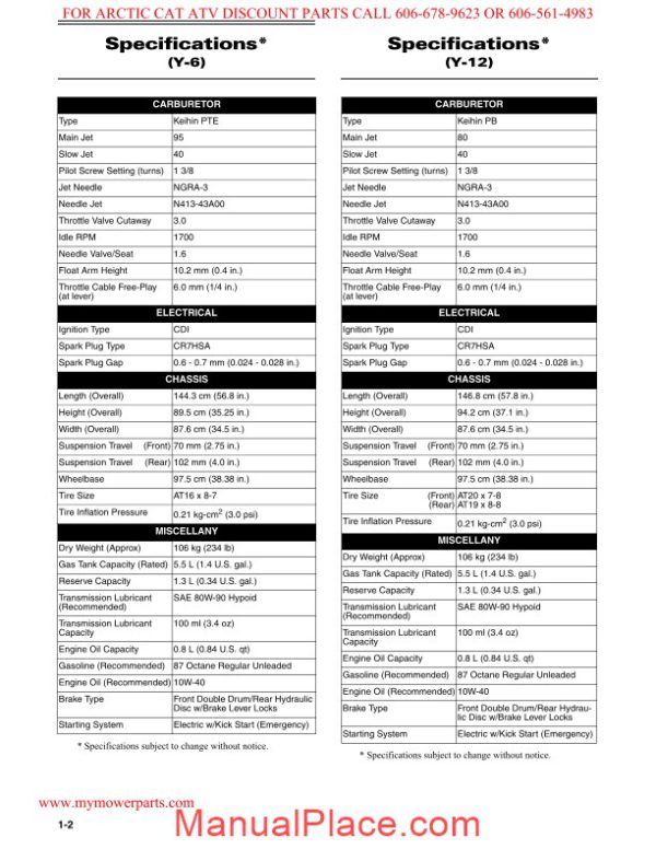 arctic cat 2006 y6 y12 50cc 90cc service manual page 4