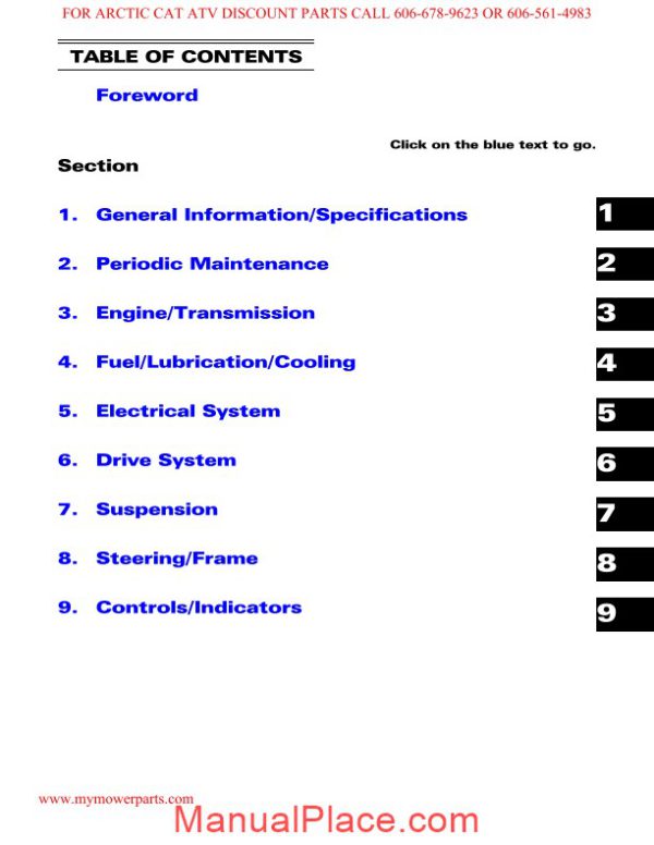 arctic cat 2009 400 trv 500 550 700 1000 thundercat service manual page 2