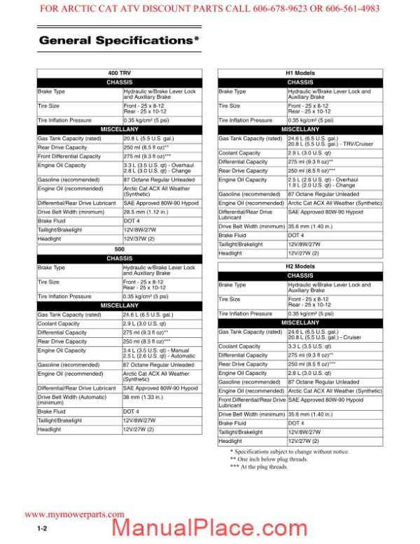 arctic cat 2009 400 trv 500 550 700 1000 thundercat service manual page 4