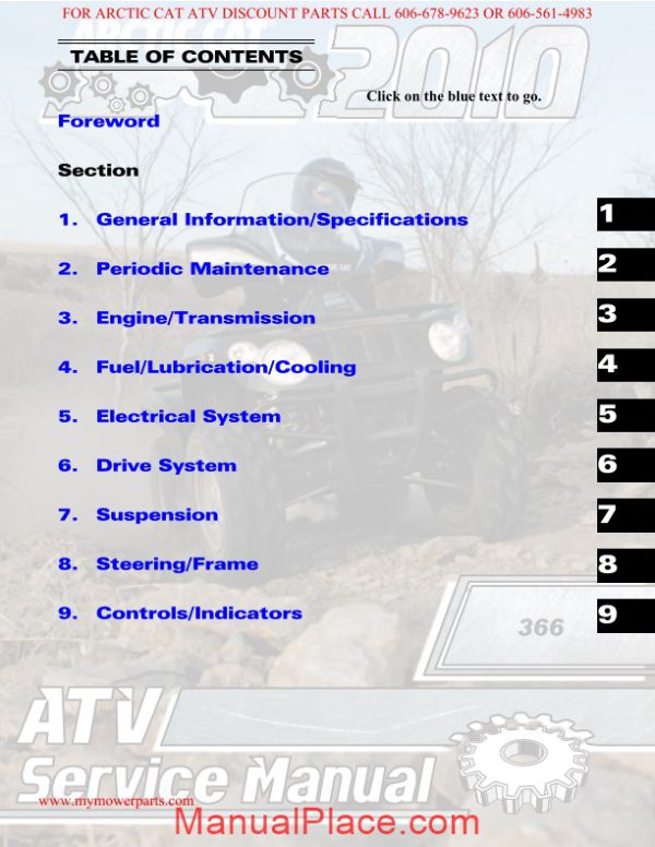 arctic cat 2010 366 service manual page 2