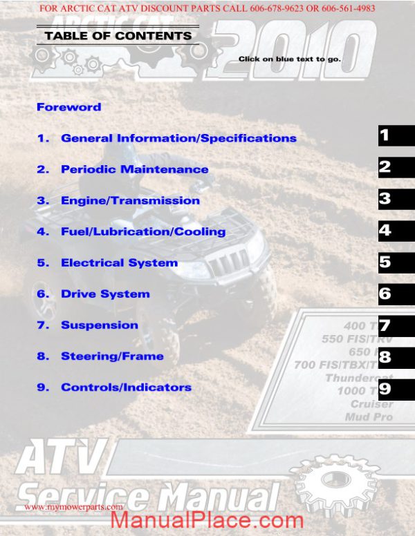 arctic cat 2010 400 trv 550 fis trv 650 700 fis tbx trv 1000 service manual page 2