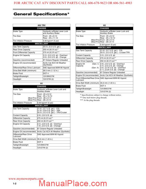 arctic cat 2010 400 trv 550 fis trv 650 700 fis tbx trv 1000 service manual page 4