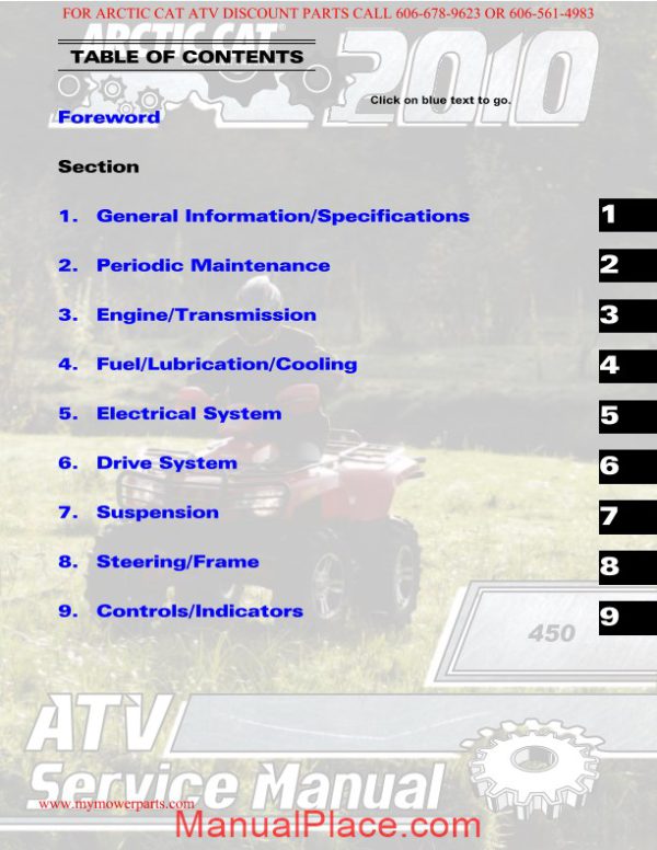 arctic cat 2010 450 service manual page 2