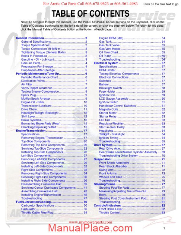 arctic cat 2011 150 service manual page 2