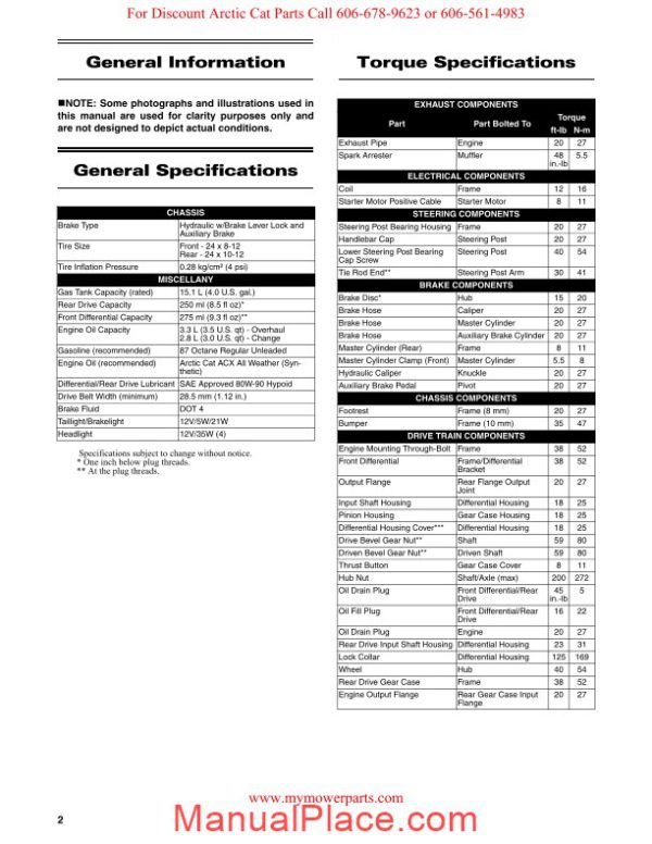 arctic cat 2011 366se 366 se service manual page 3