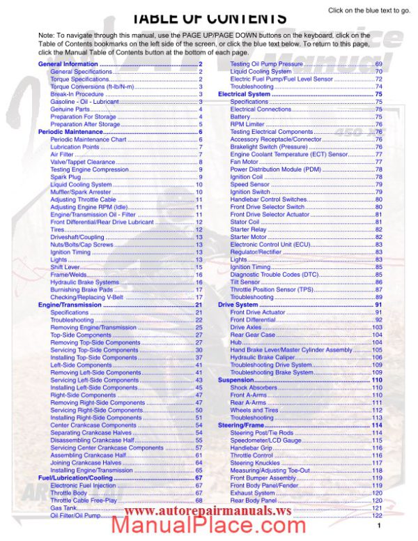 arctic cat 2011 450xc 450 xc service manual page 2