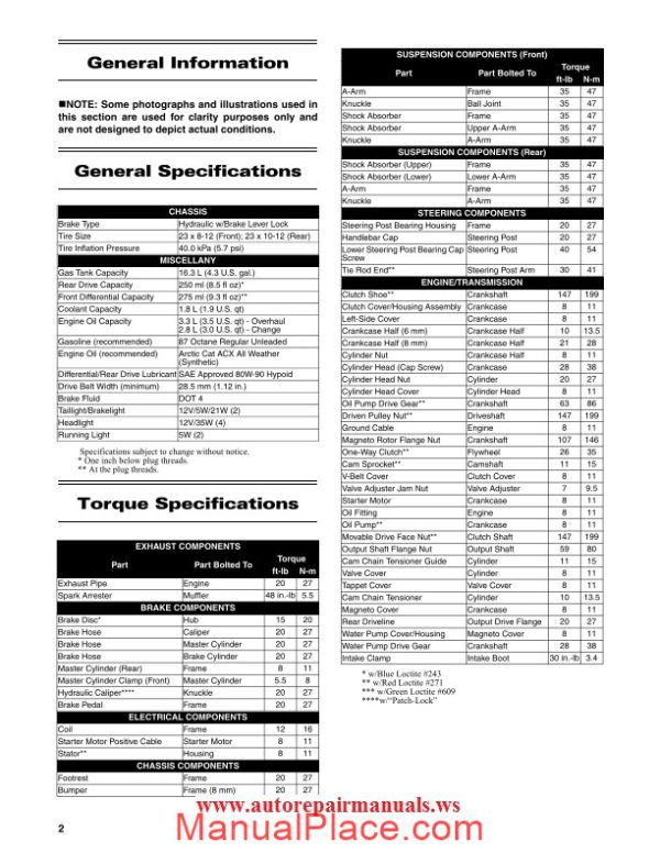 arctic cat 2011 450xc 450 xc service manual page 3