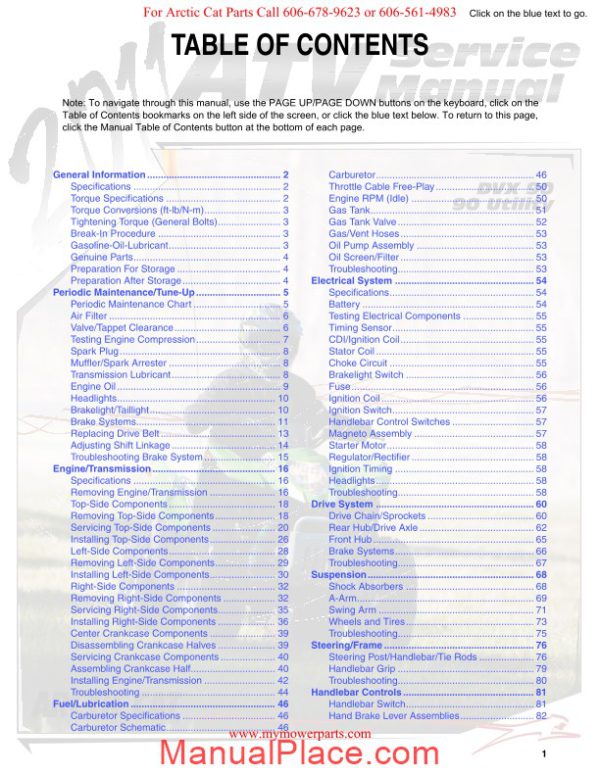 arctic cat 2011 dvx 90 and 90 utility service manual page 2