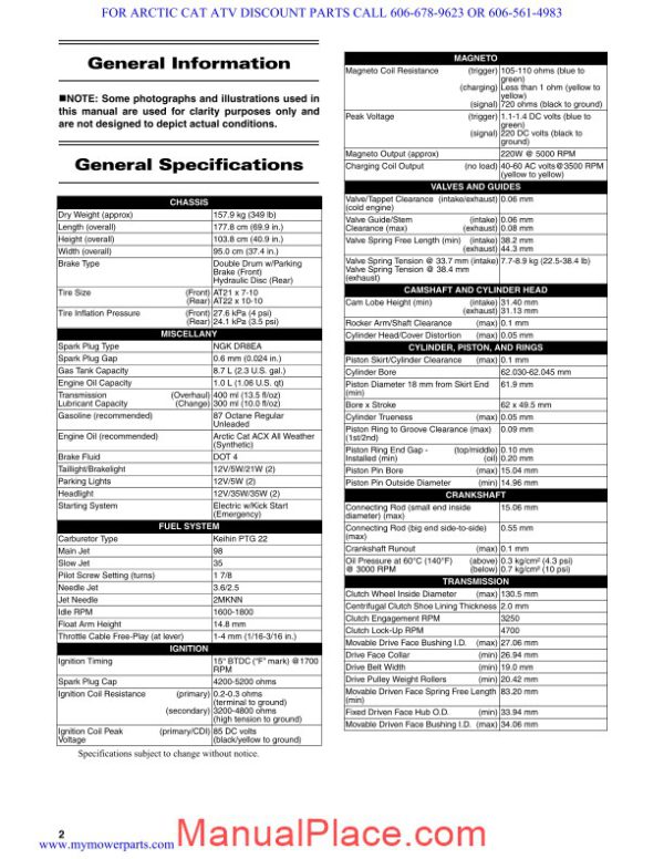 arctic cat 2012 150 service manual page 3