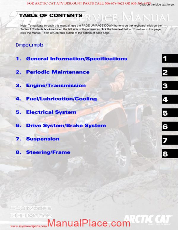 arctic cat 2012 450 1000 service manual page 2