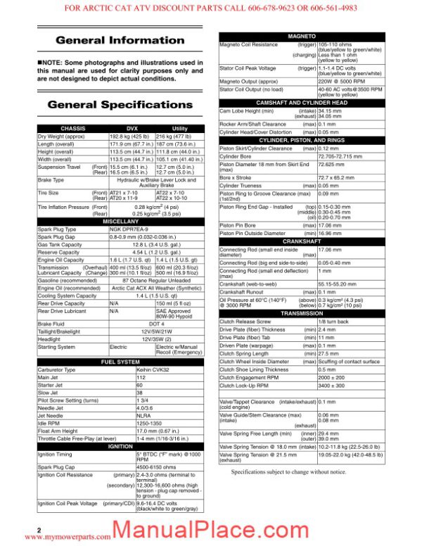 arctic cat 2012 dvx 300 300 utility service manual page 3