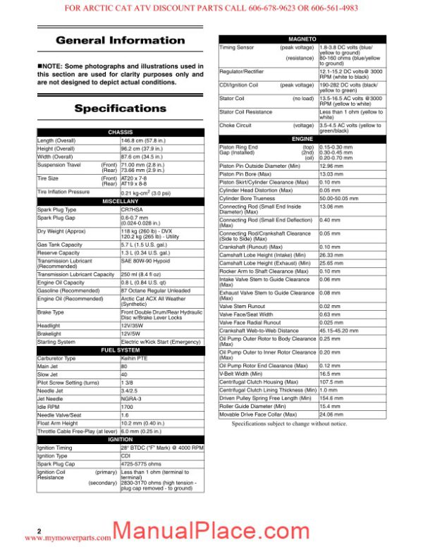 arctic cat 2012 dvx 90 and 90 utility service manual page 3