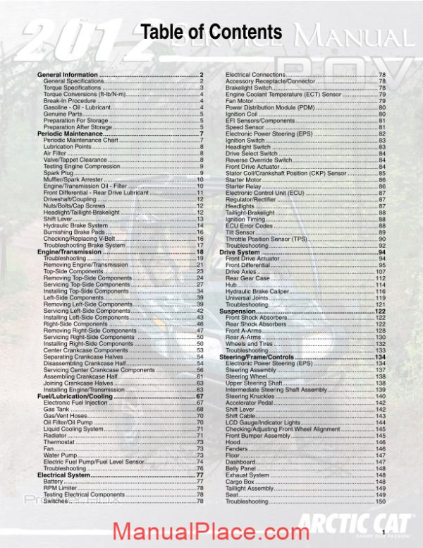 arctic cat 2012 prowler hdx service manual page 2