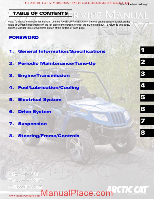 arctic cat 2012 prowler xt xtx xtz service manual page 2